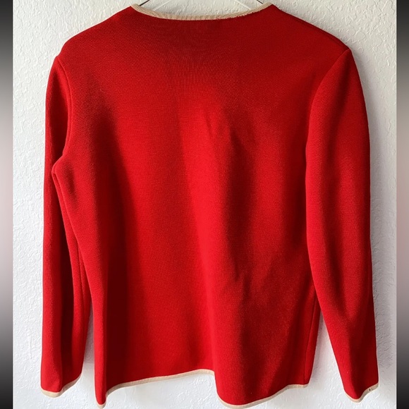 Vintage Red CARDIGAN SWEATER JACKET Gold Piped Luxury Lipstick Red SZ 16 XL Plus - Picture 3 of 6